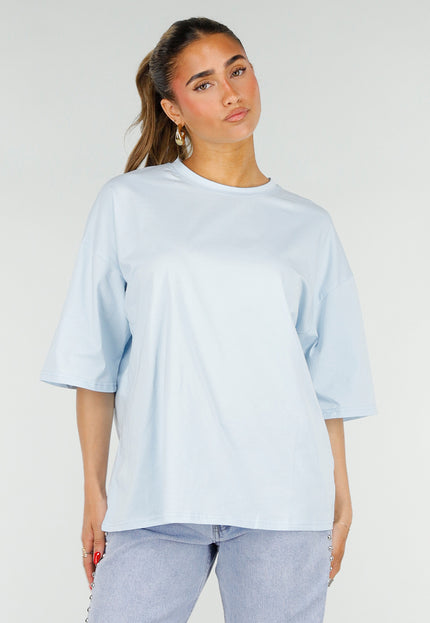 NEW200526 Lichtblauw Oversized T-Shirt met Backprint