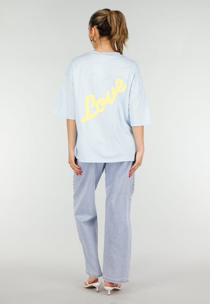 NEW200526 Lichtblauw Oversized T-Shirt met Backprint
