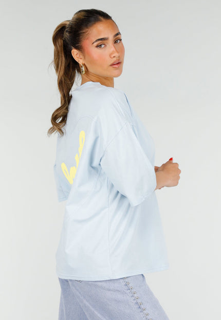 NEW200526 Lichtblauw Oversized T-Shirt met Backprint
