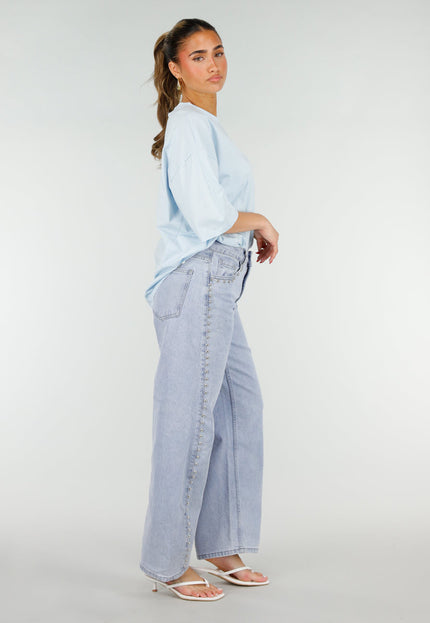 NEW200526 Lichtblauw Oversized T-Shirt met Backprint