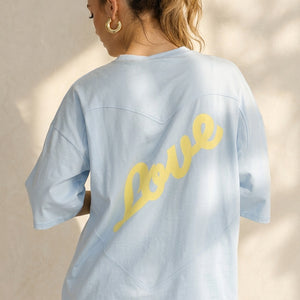 NEW200526 Lichtblauw Oversized T-Shirt met Backprint