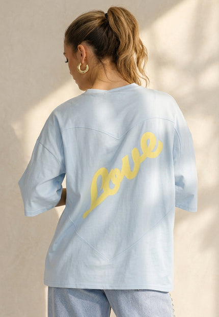 NEW200526 Lichtblauw Oversized T-Shirt met Backprint