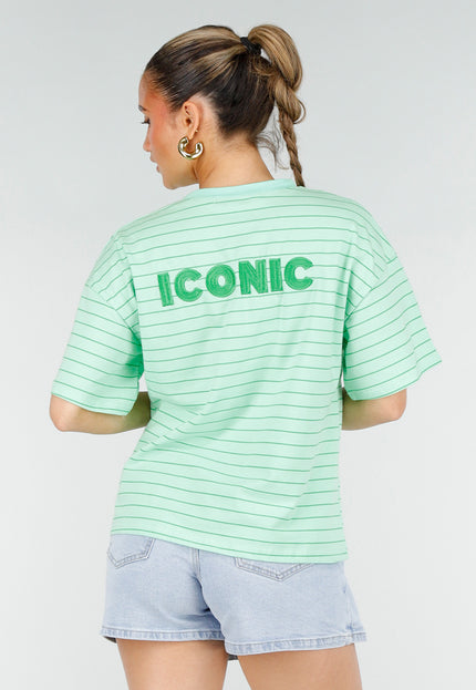 NEW200526 Mintgroen Gestreept T-shirt met Opdruk