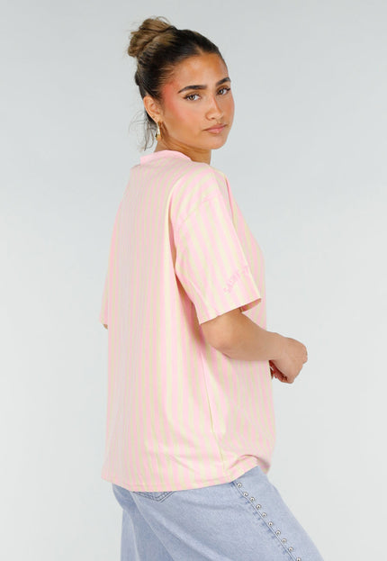 NEW200526 Roze Geel Gestreept Katoenen T-shirt