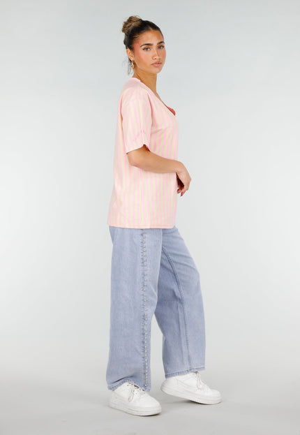 NEW200526 Roze Geel Gestreept Katoenen T-shirt