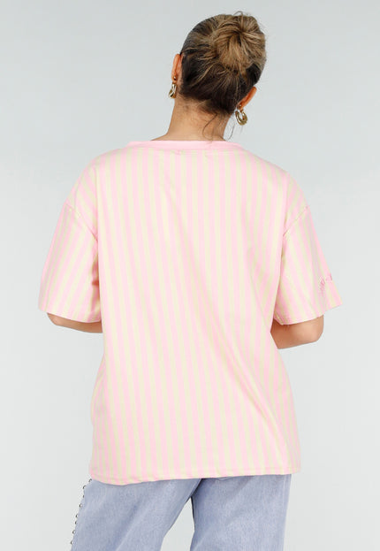 NEW200526 Roze Geel Gestreept Katoenen T-shirt