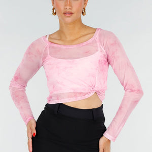 NEW200526 Roze Mesh Crop Top met Pads
