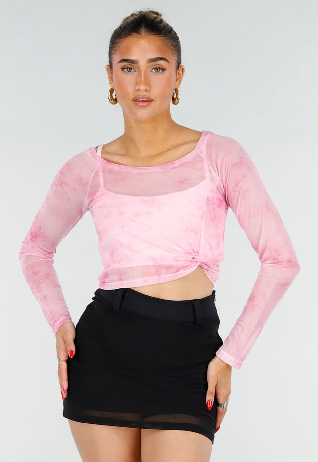 NEW200526 Roze Mesh Crop Top met Pads