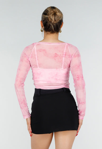 NEW200526 Roze Mesh Crop Top met Pads