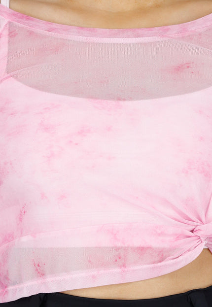 NEW200526 Roze Mesh Crop Top met Pads