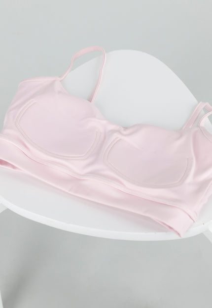 NEW200526 Roze Mesh Crop Top met Pads