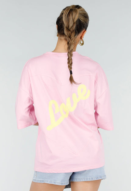 NEW200526 Roze Oversized T-shirt met Backprint