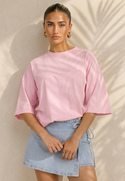 NEW200526 Roze Oversized T-shirt met Backprint