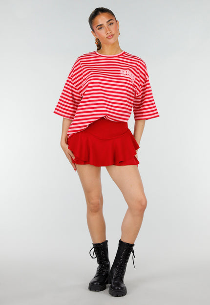 NEW200526 Roze Rode Gestreepte Oversized T-shirt
