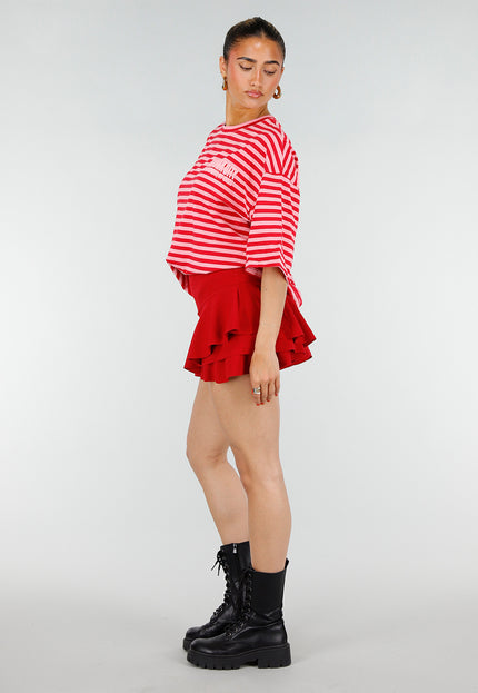 NEW200526 Roze Rode Gestreepte Oversized T-shirt
