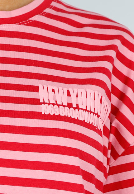 NEW200526 Roze Rode Gestreepte Oversized T-shirt