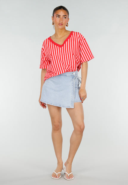 NEW200526 Roze Rode Gestreepte Oversized T-shirt