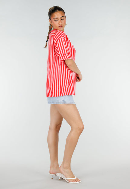 NEW200526 Roze Rode Gestreepte Oversized T-shirt