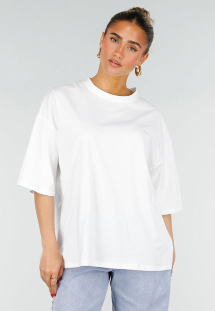 NEW200526 Wit Katoenen T-shirt met Roze Tekstprint