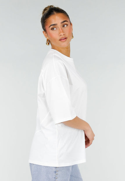 NEW200526 Wit Katoenen T-shirt met Roze Tekstprint