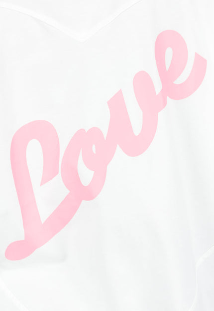 NEW200526 Wit Katoenen T-shirt met Roze Tekstprint
