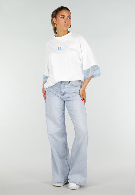NEW200526 Wit Oversized T-Shirt met Blauw Kant