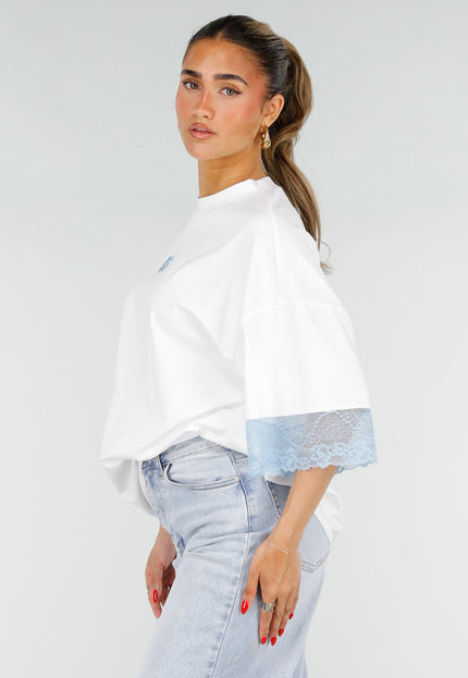 NEW200526 Wit Oversized T-Shirt met Blauw Kant