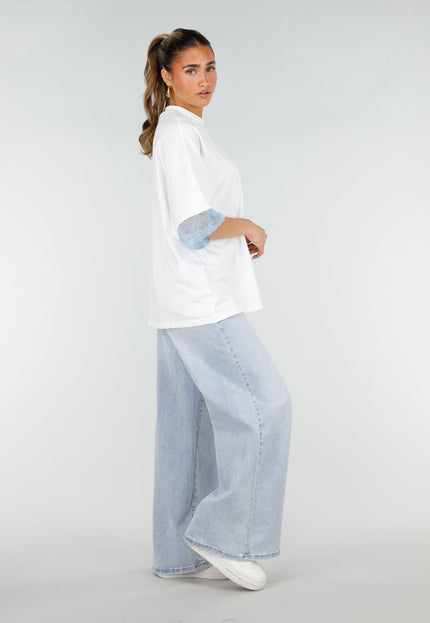 NEW200526 Wit Oversized T-Shirt met Blauw Kant