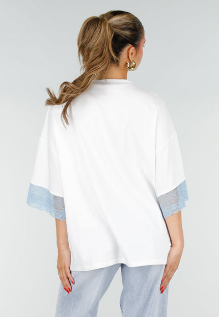NEW200526 Wit Oversized T-Shirt met Blauw Kant