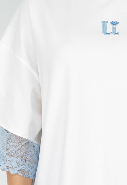 NEW200526 Wit Oversized T-Shirt met Blauw Kant
