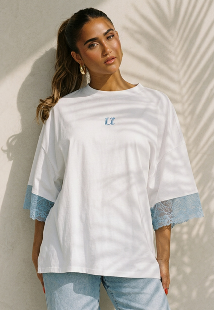 NEW200526 Wit Oversized T-Shirt met Blauw Kant