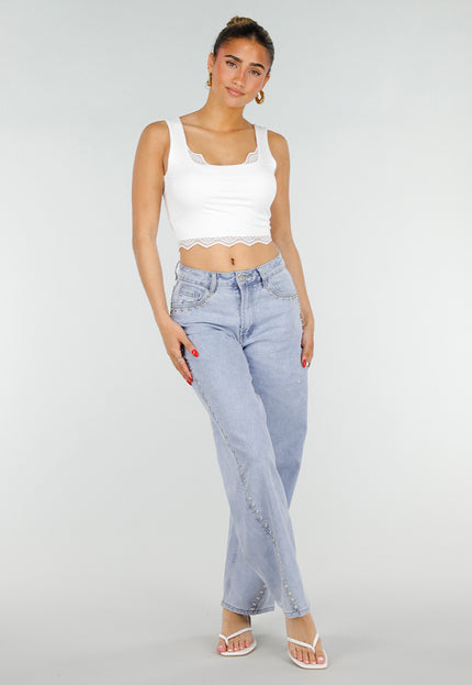 NEW200526 Witte Cropped Top met Kanten Rand