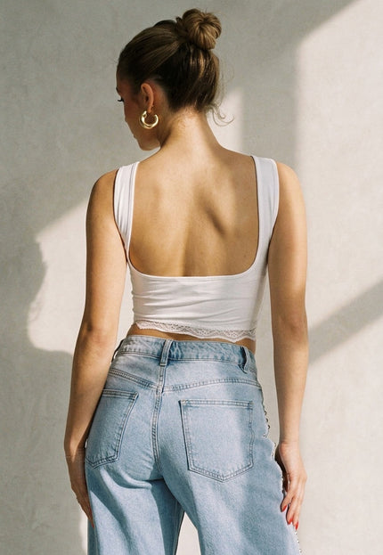 NEW200526 Witte Cropped Top met Kanten Rand