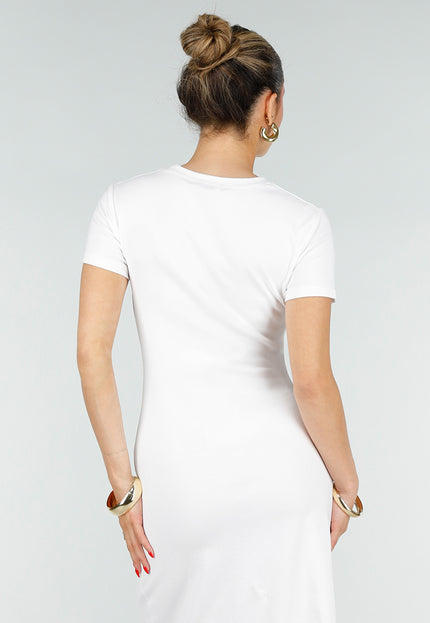 NEW200526 Witte Midi Jurk met Gouden Detail