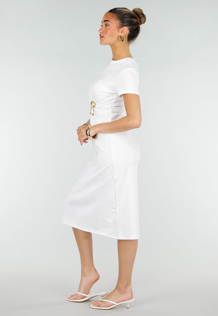 NEW200526 Witte Midi Jurk met Gouden Detail