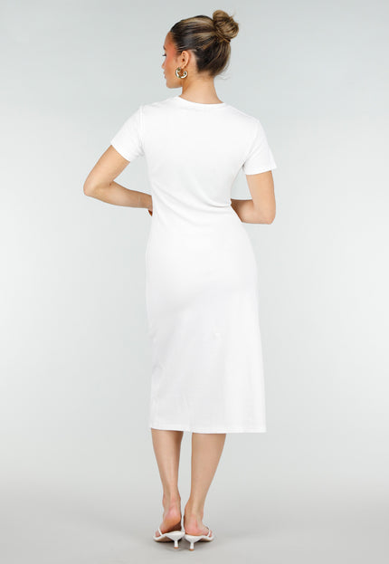 NEW200526 Witte Midi Jurk met Gouden Detail