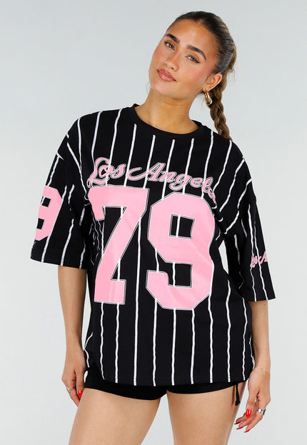 NEW200526 Zwart Gestreepte Oversized T-Shirt