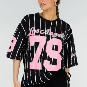 NEW200526 Zwart Gestreepte Oversized T-Shirt