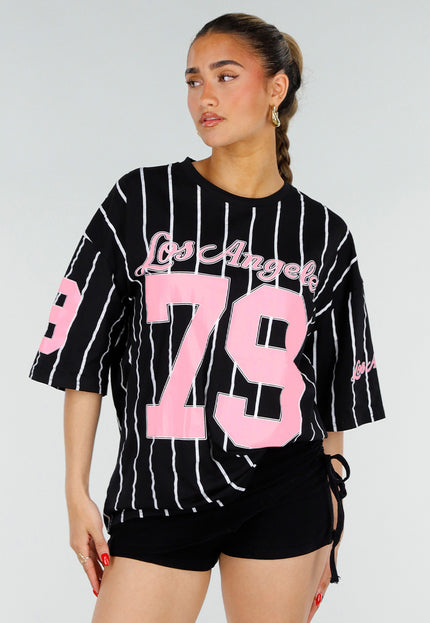 NEW200526 Zwart Gestreepte Oversized T-Shirt