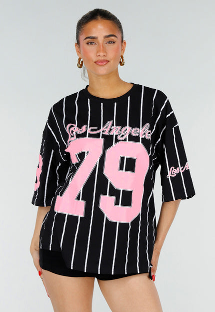 NEW200526 Zwart Gestreepte Oversized T-Shirt