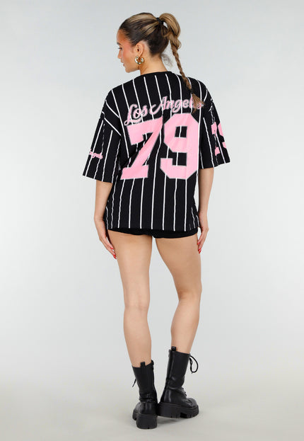 NEW200526 Zwart Gestreepte Oversized T-Shirt