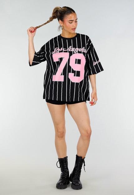 NEW200526 Zwart Gestreepte Oversized T-Shirt