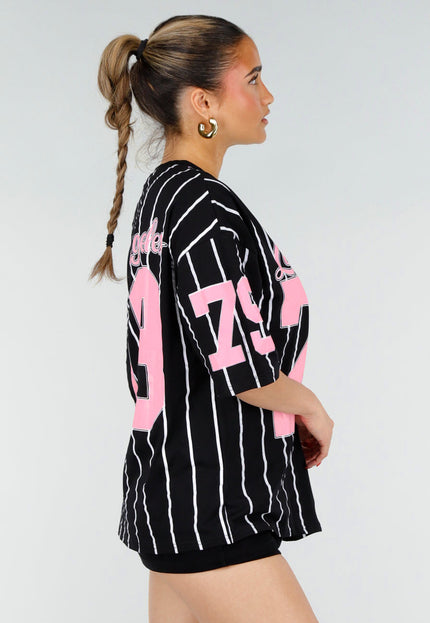 NEW200526 Zwart Gestreepte Oversized T-Shirt