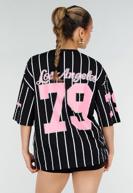 NEW200526 Zwart Gestreepte Oversized T-Shirt