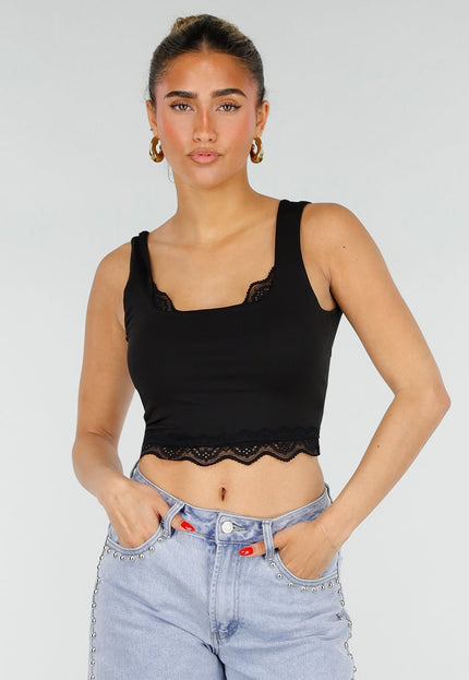 NEW200526 Zwarte Cropped Top met Open Rug
