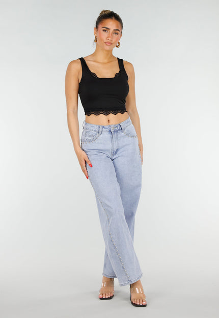 NEW200526 Zwarte Cropped Top met Open Rug