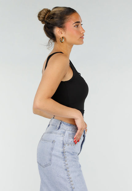 NEW200526 Zwarte Cropped Top met Open Rug