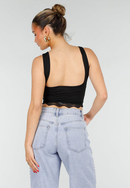 NEW200526 Zwarte Cropped Top met Open Rug