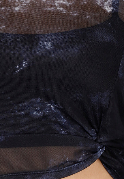 NEW200526 Zwarte Mesh Top met Print en Pads