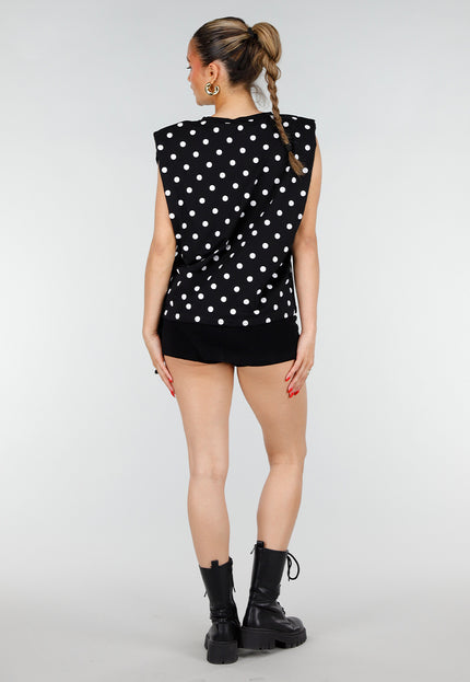NEW200526 Zwarte Mouwloze Polkadot Top